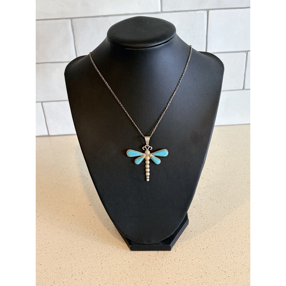 Dragonfly Southwest Sterling Silver Turquoise XL Pendant Boho Cottage core